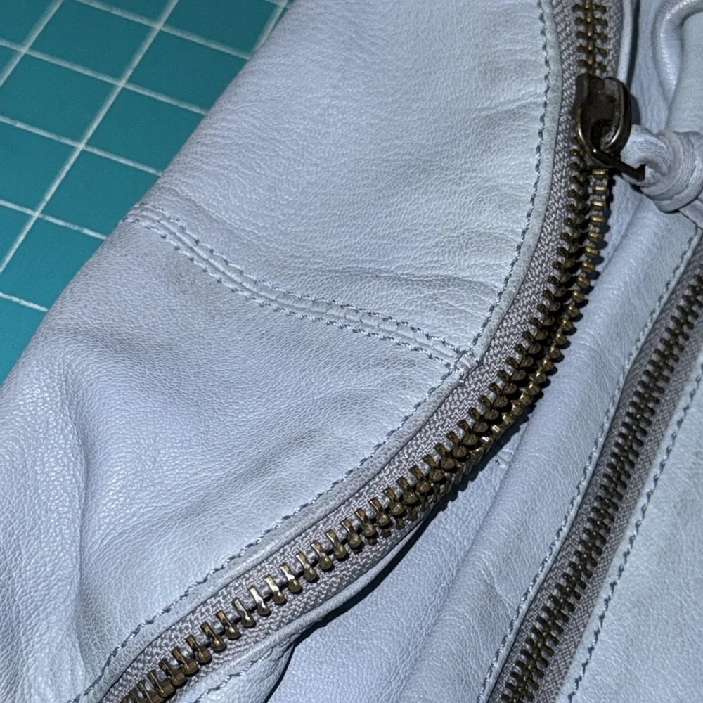 Free People Light Blue Goa Leather Archer Sling Waist Bag  Fanny Pack 7x15x3
